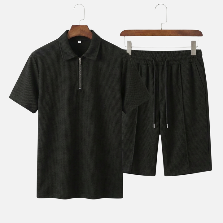 Set estivo in cotone – Polo con zip e pantaloncini da uomo