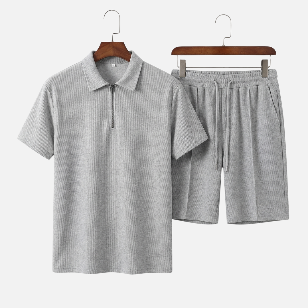 Set estivo in cotone – Polo con zip e pantaloncini da uomo