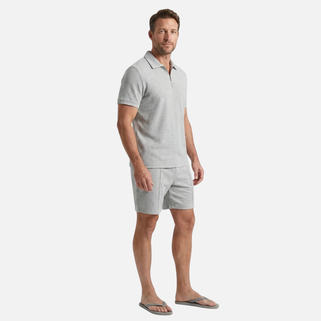 Set estivo in cotone – Polo con zip e pantaloncini da uomo