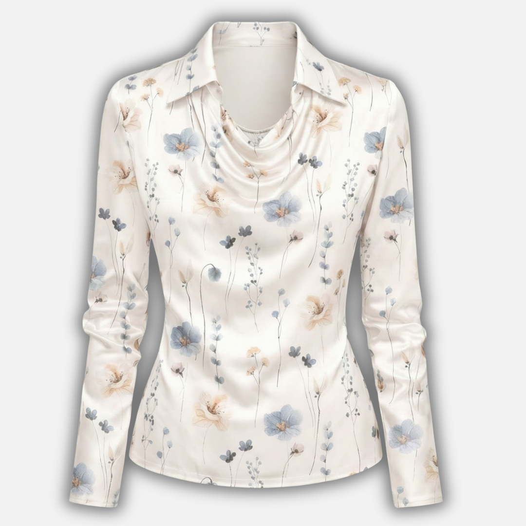 Casual camicetta da donna in raso con scollo a cascata e vestibilità morbida