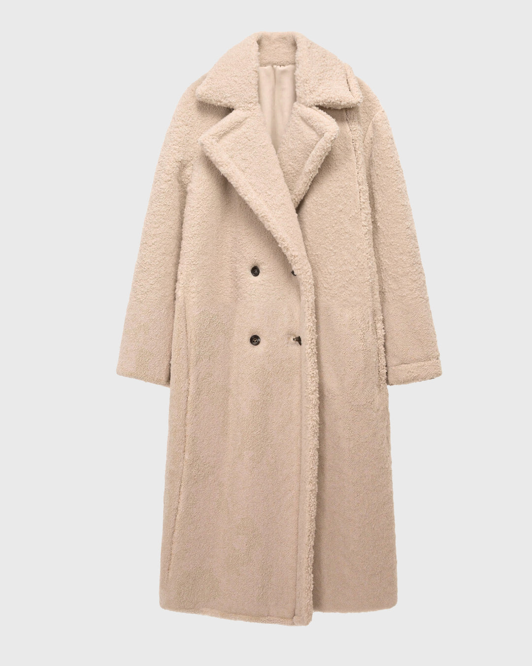 Langer Teddy-Mantel mit gerader Silhouette und Seitentaschen für Frauen