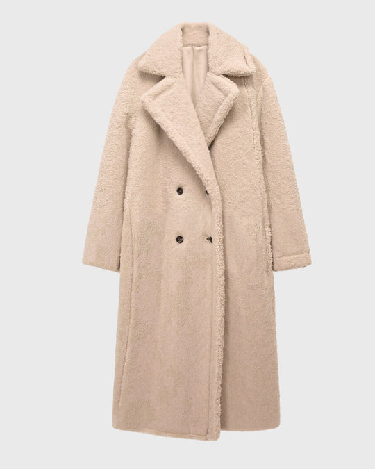 Langer Teddy-Mantel mit gerader Silhouette und Seitentaschen für Frauen