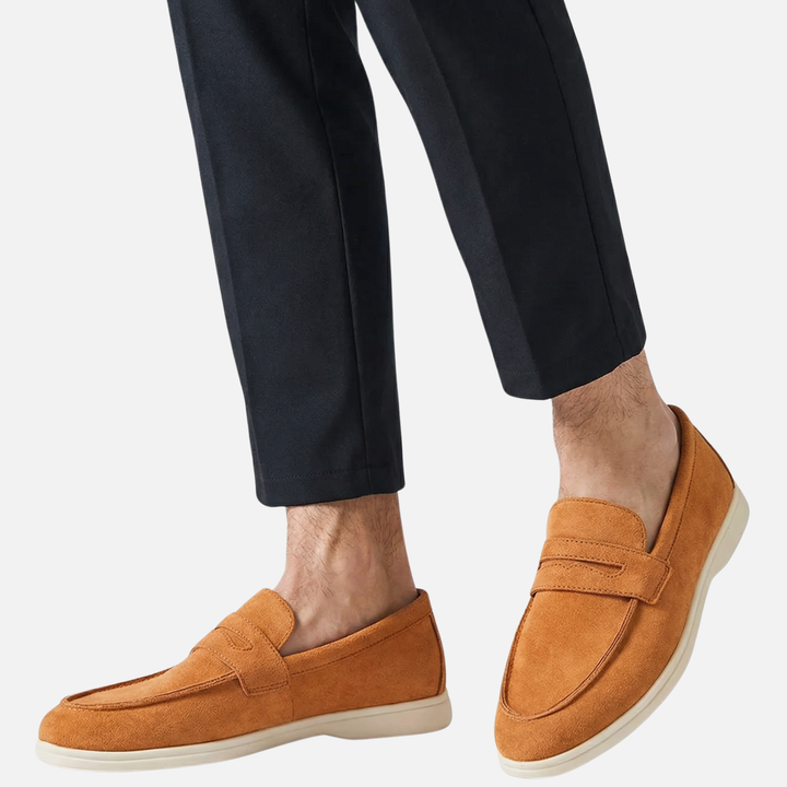 Lehké pánské penny loafer mokasíny z broušené kůže s polstrovanou stélkou