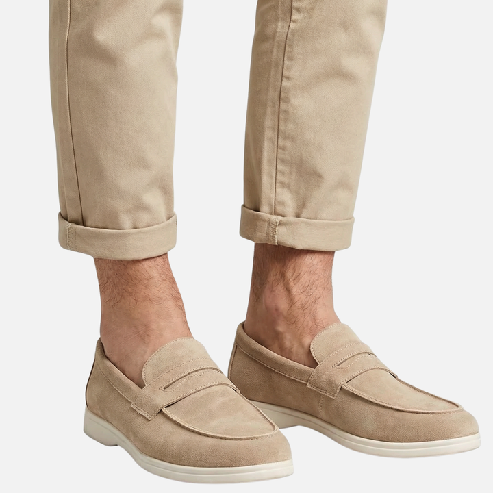 Lehké pánské penny loafer mokasíny z broušené kůže s polstrovanou stélkou