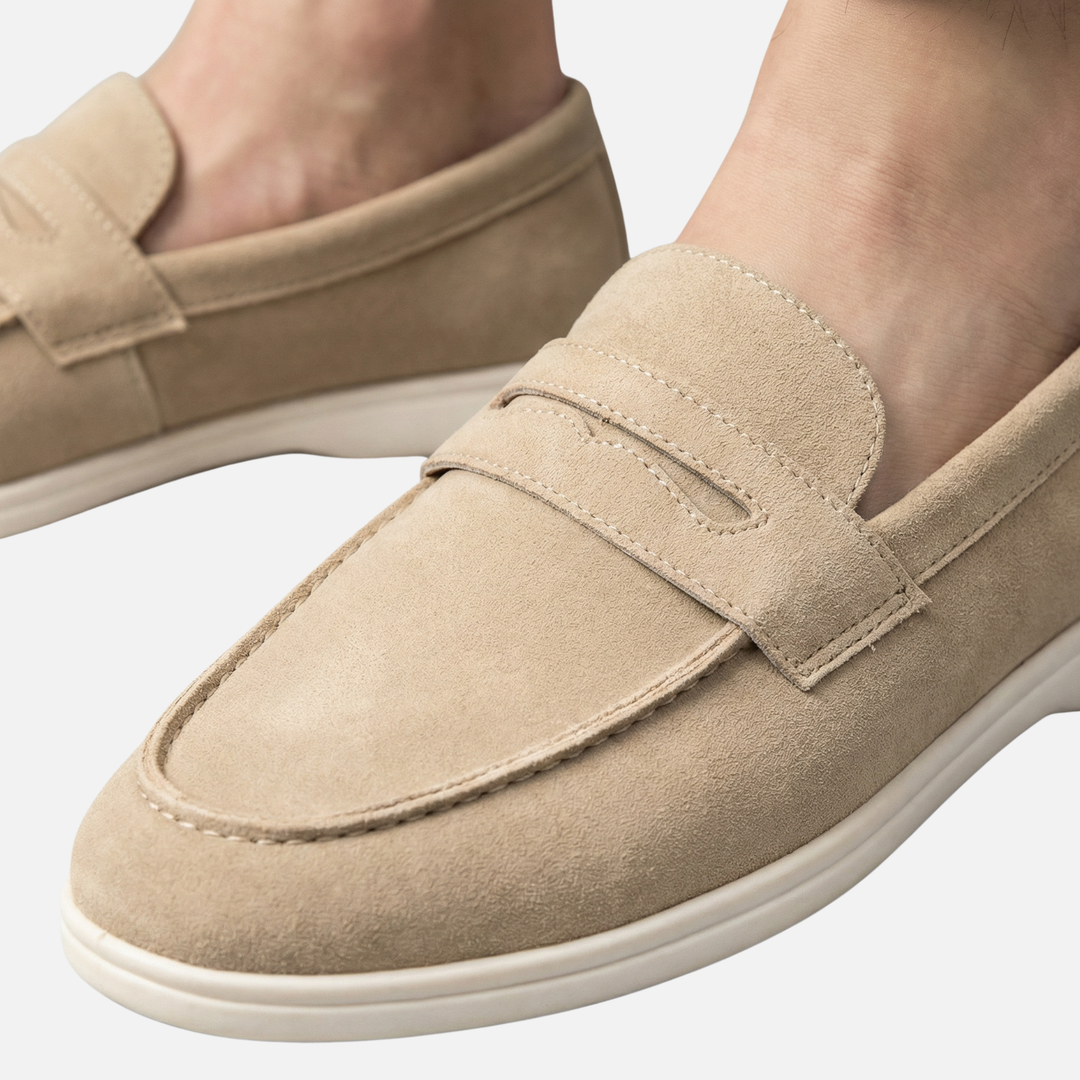 Lehké pánské penny loafer mokasíny z broušené kůže s polstrovanou stélkou