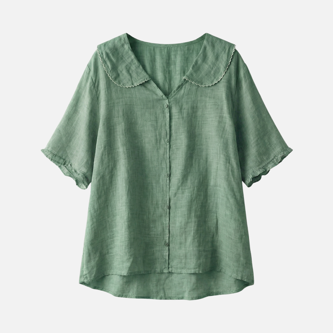 Light summer linen blouse – loose cut with Peter Pan collar for women