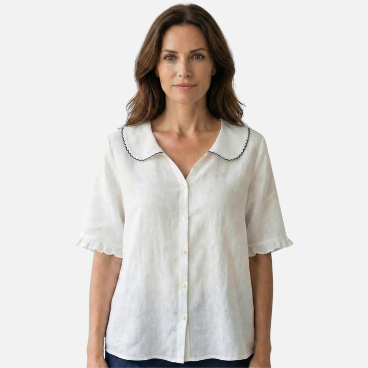 Light summer linen blouse – loose cut with Peter Pan collar for women