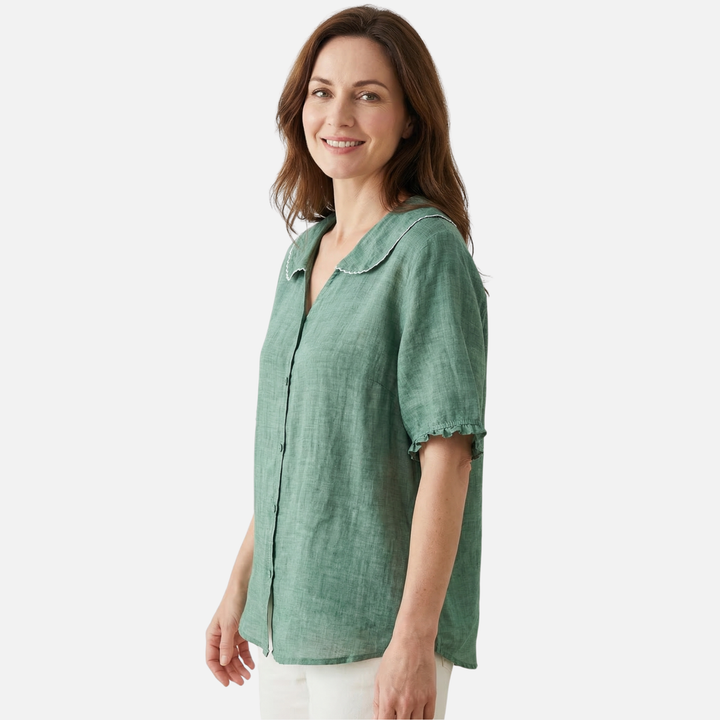 Light summer linen blouse – loose cut with Peter Pan collar for women