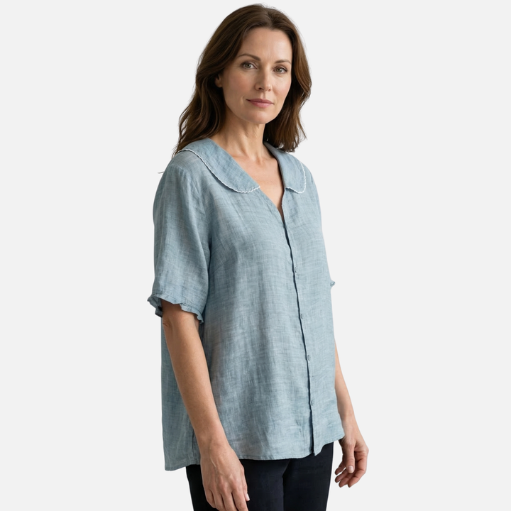 Light summer linen blouse – loose cut with Peter Pan collar for women