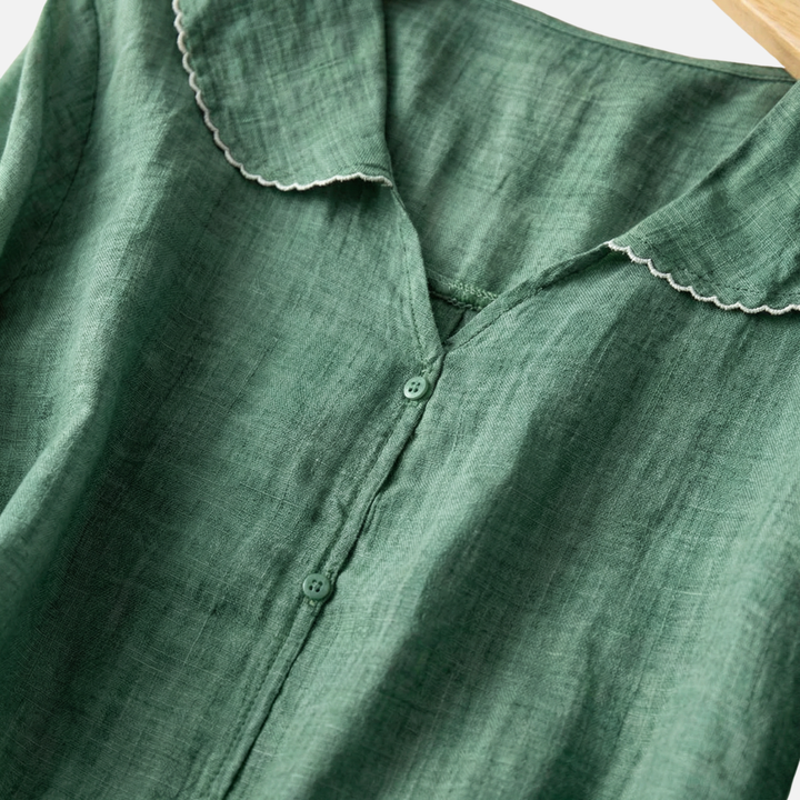 Light summer linen blouse – loose cut with Peter Pan collar for women