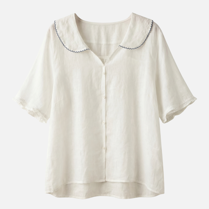 Light summer linen blouse – loose cut with Peter Pan collar for women