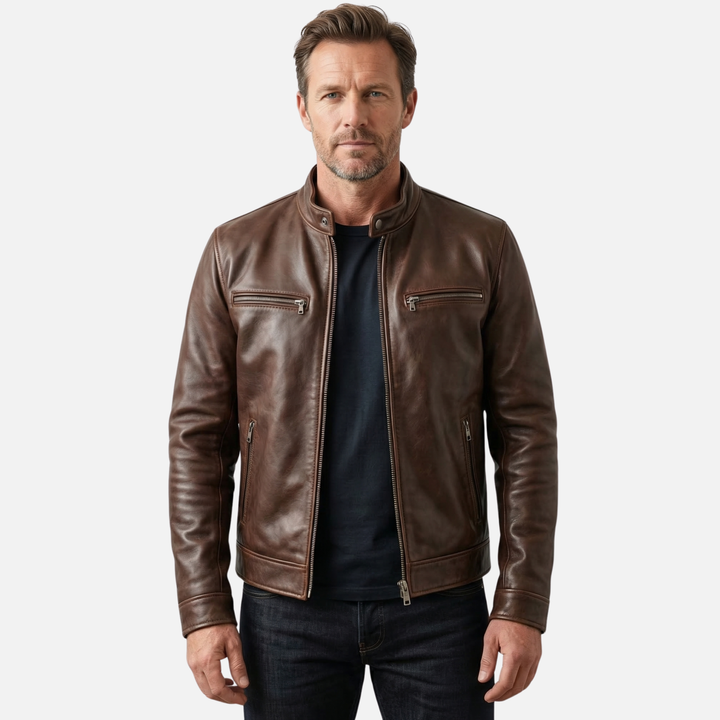 Lightweight vintage jacket with cotton lining and zipper for men