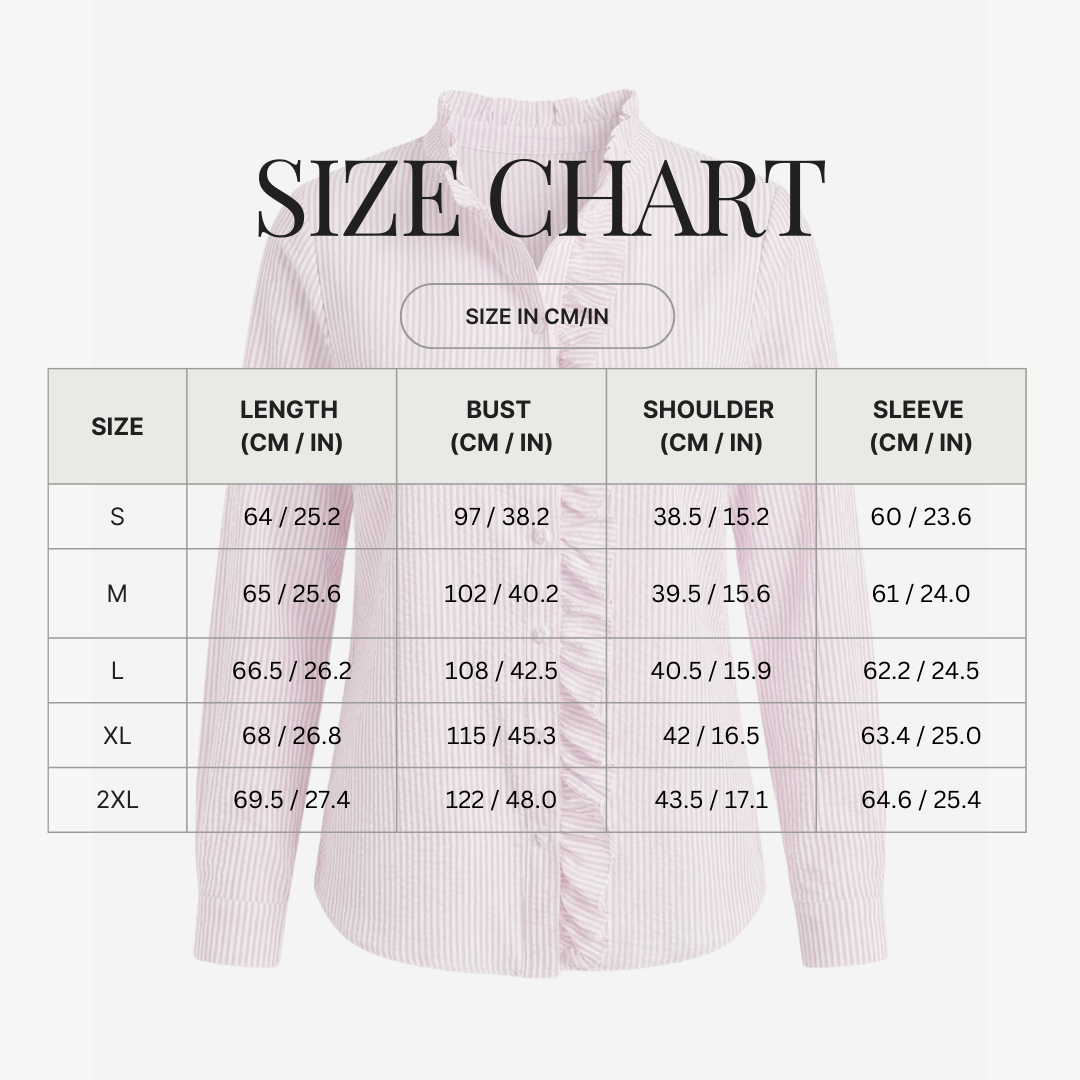 Camicia leggera a righe con scollo a V da donna size chart