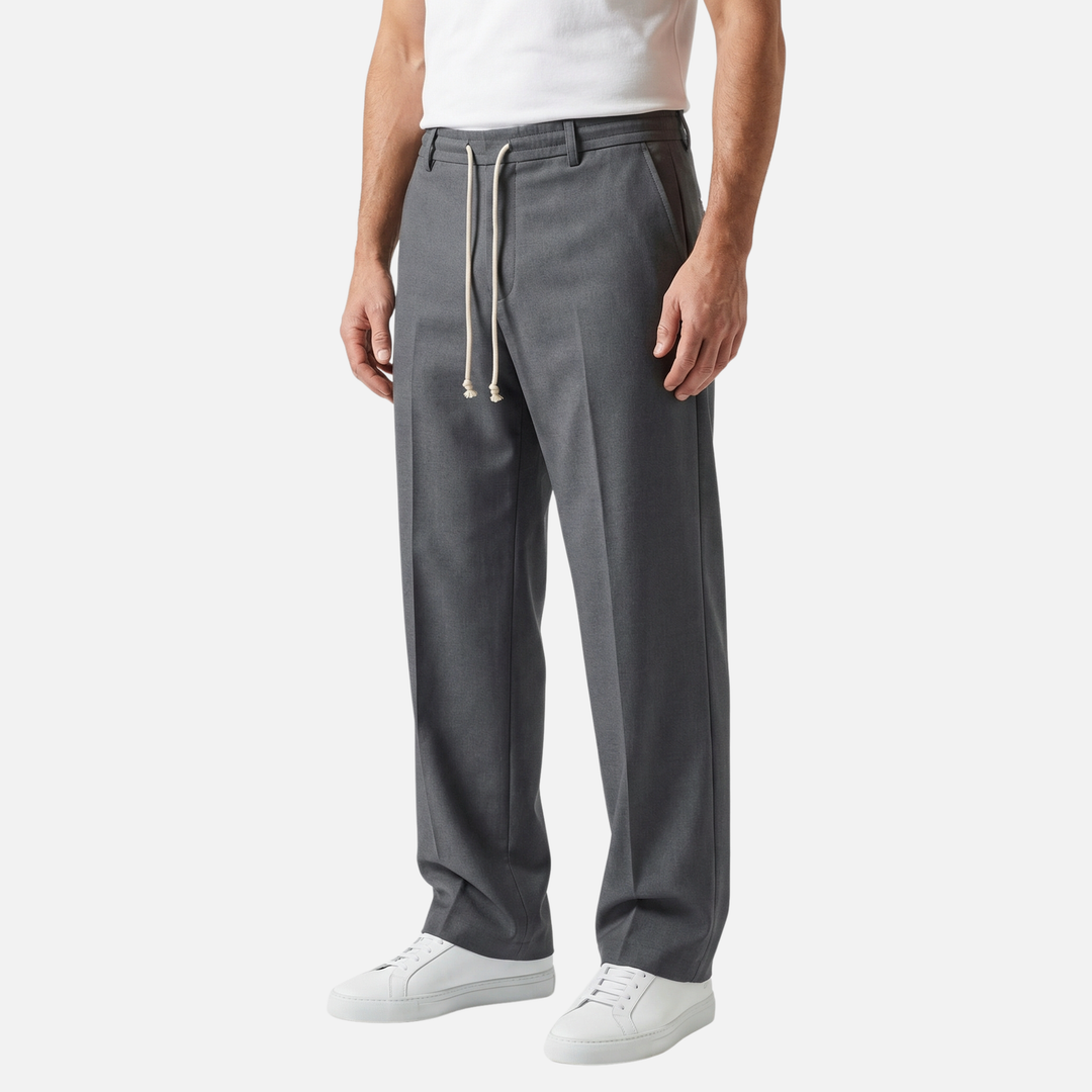 Light breathable fabric pants with pleats and adjustable waistband for men