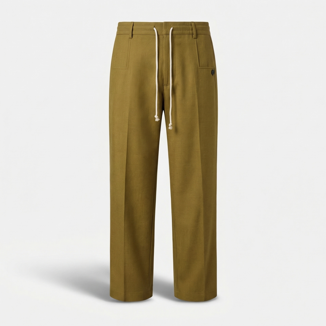 Light breathable fabric pants with pleats and adjustable waistband for men