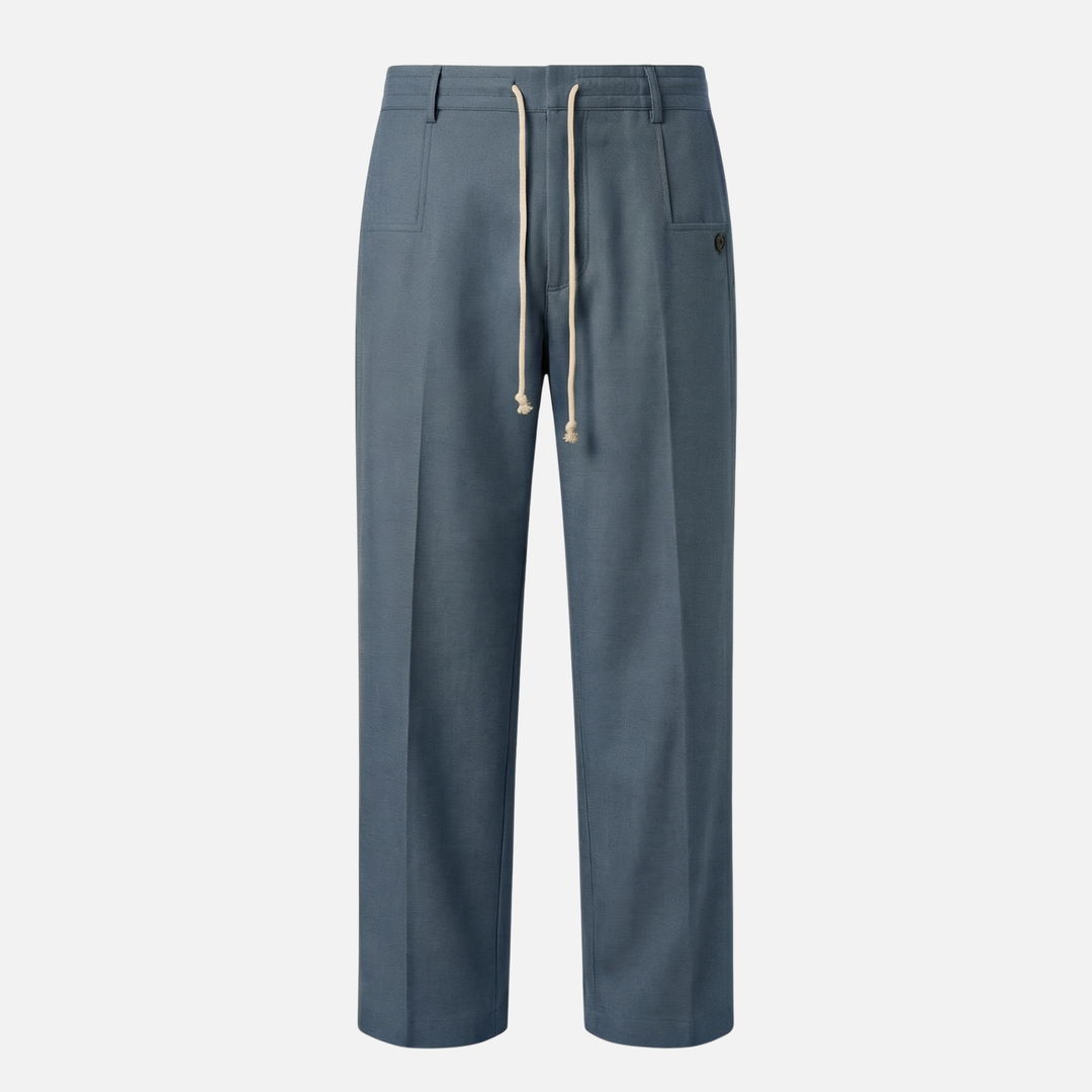 Light breathable fabric pants with pleats and adjustable waistband for men