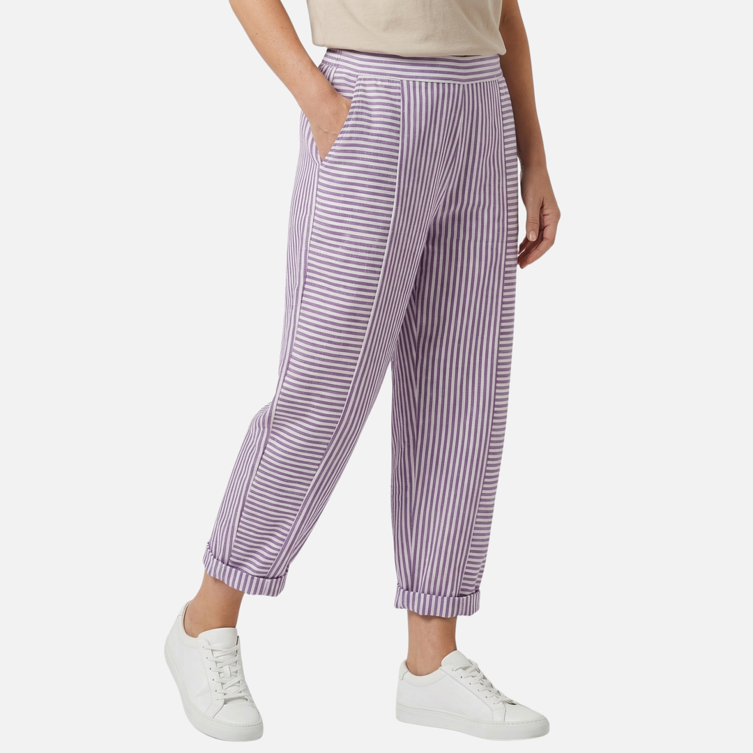 Light striped tapered pants with high waist for women
