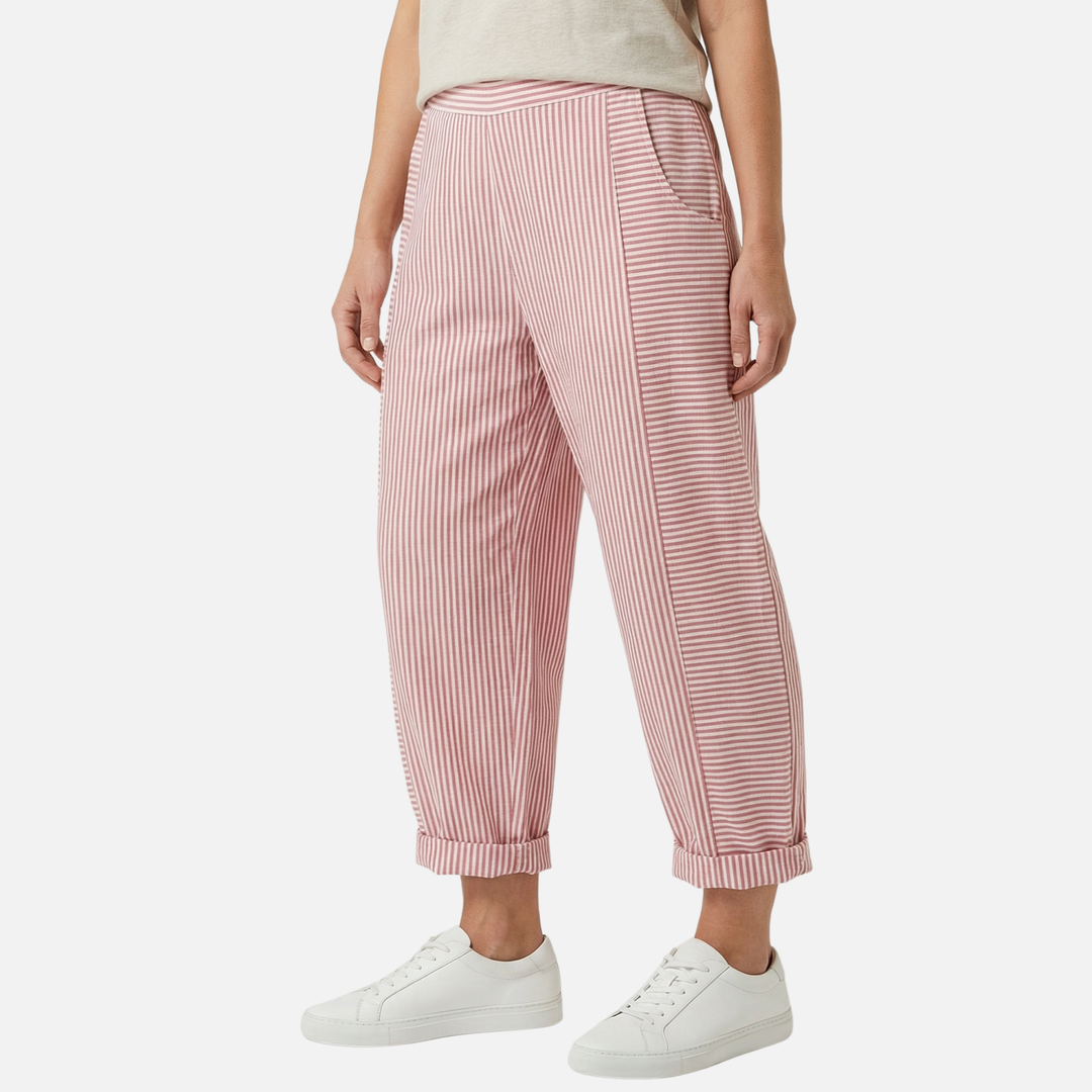 Light striped tapered pants with high waist for women
