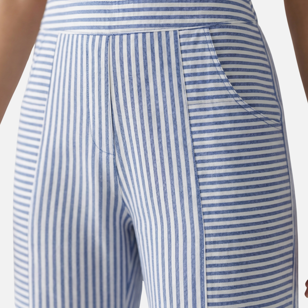 Light striped tapered pants with high waist for women