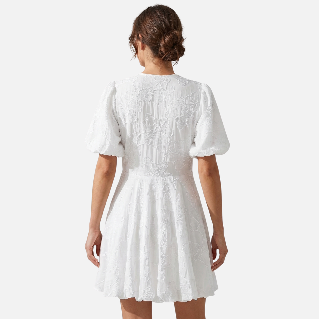 Leichtes Blumen-Jacquard Kleid – Reguläre Passform mit Puffärmeln für Damen