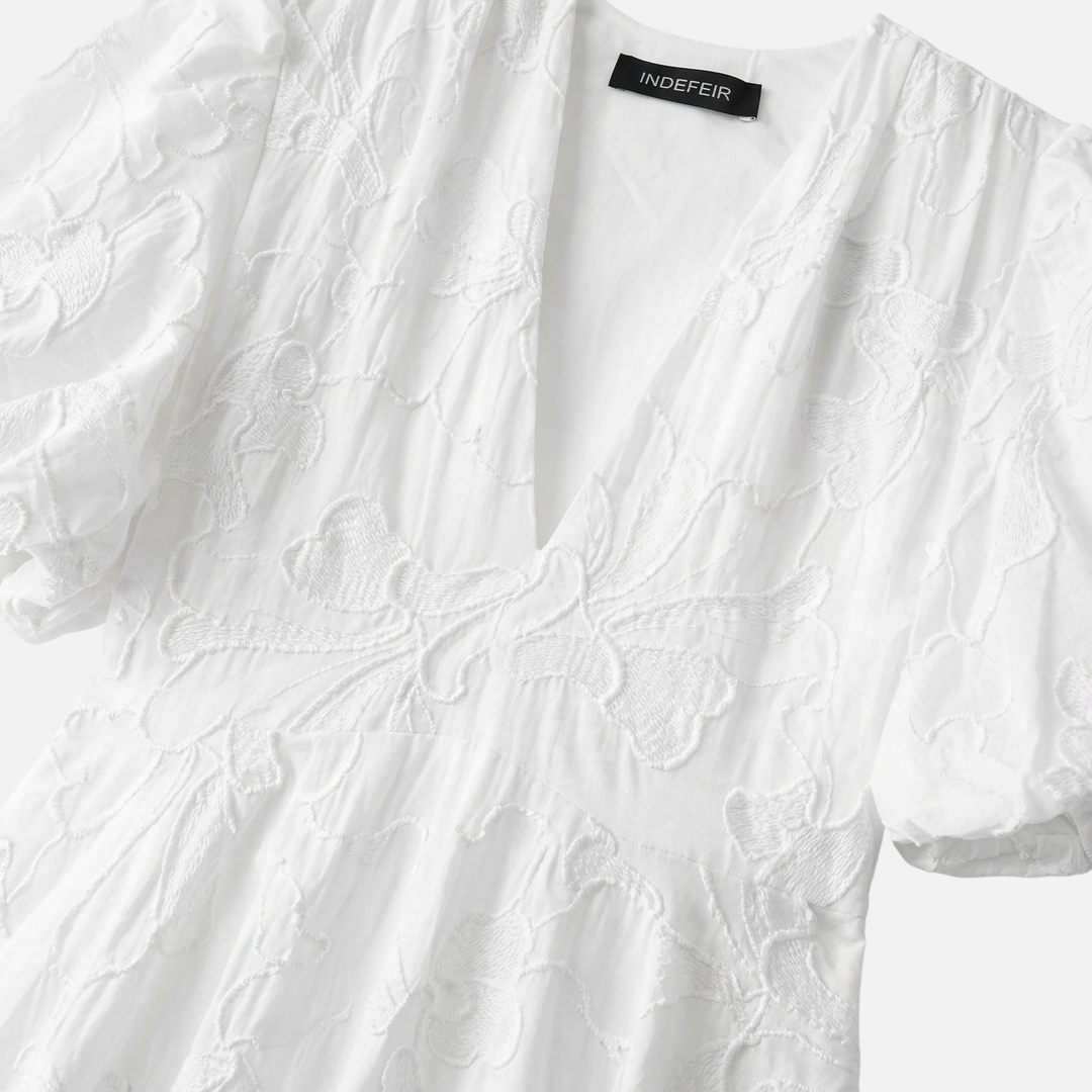 Leichtes Blumen-Jacquard Kleid – Reguläre Passform mit Puffärmeln für Damen