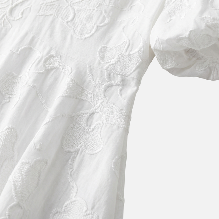 Leichtes Blumen-Jacquard Kleid – Reguläre Passform mit Puffärmeln für Damen