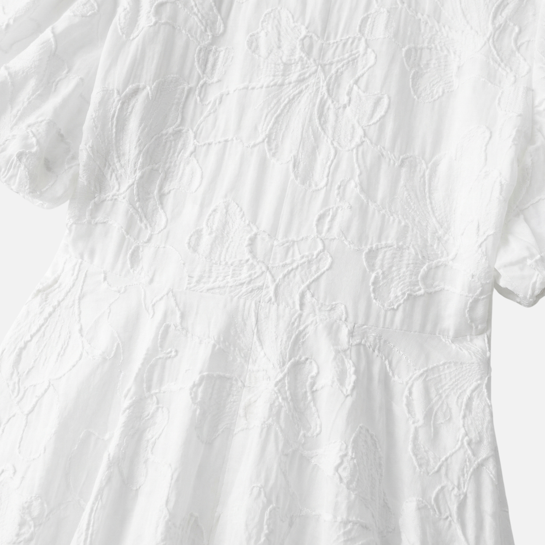 Leichtes Blumen-Jacquard Kleid – Reguläre Passform mit Puffärmeln für Damen