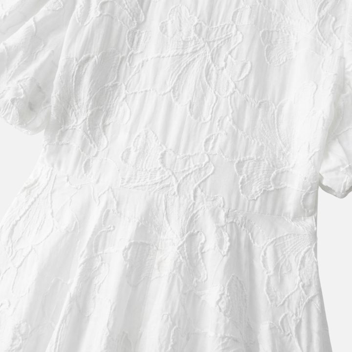 Leichtes Blumen-Jacquard Kleid – Reguläre Passform mit Puffärmeln für Damen