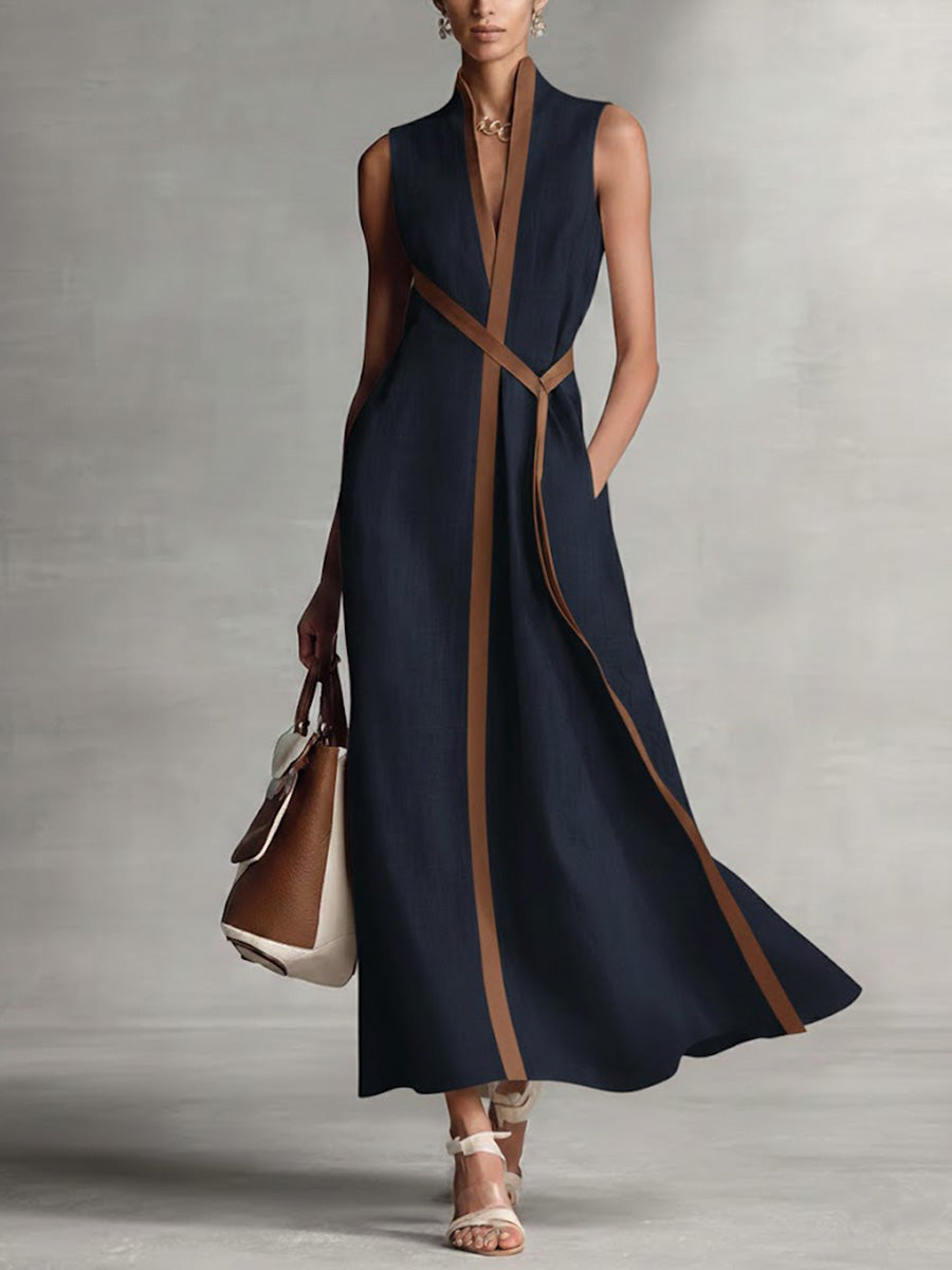 Leichtes_Breeze_Kleid_fuer_Damen_Aermellos_mit_Mandarin_Kragen_1
