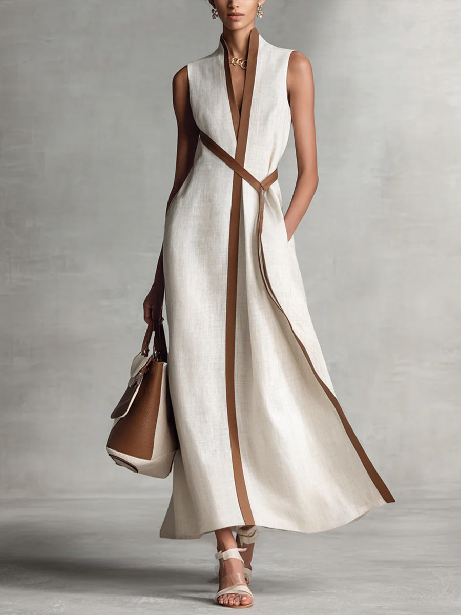 Leichtes_Breeze_Kleid_fuer_Damen_Aermellos_mit_Mandarin_Kragen_2