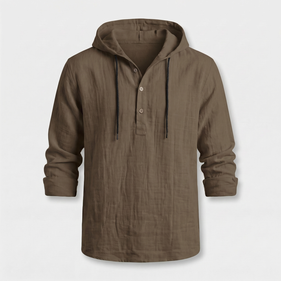 Light casual linen hooded shirt with drawstring for men
