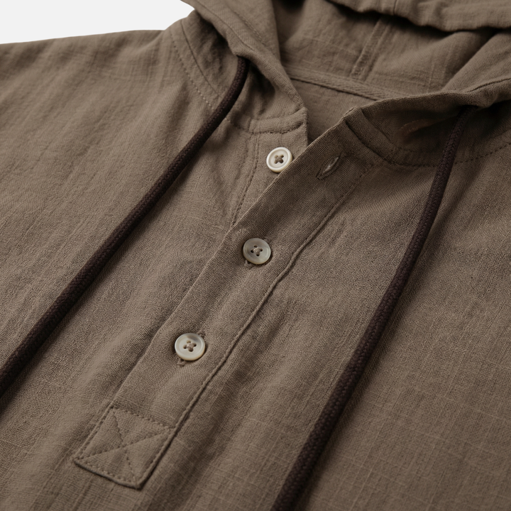 Light casual linen hooded shirt with drawstring for men