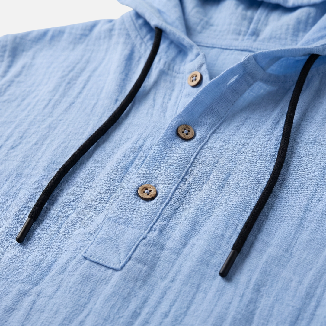 Light casual linen hooded shirt with drawstring for men