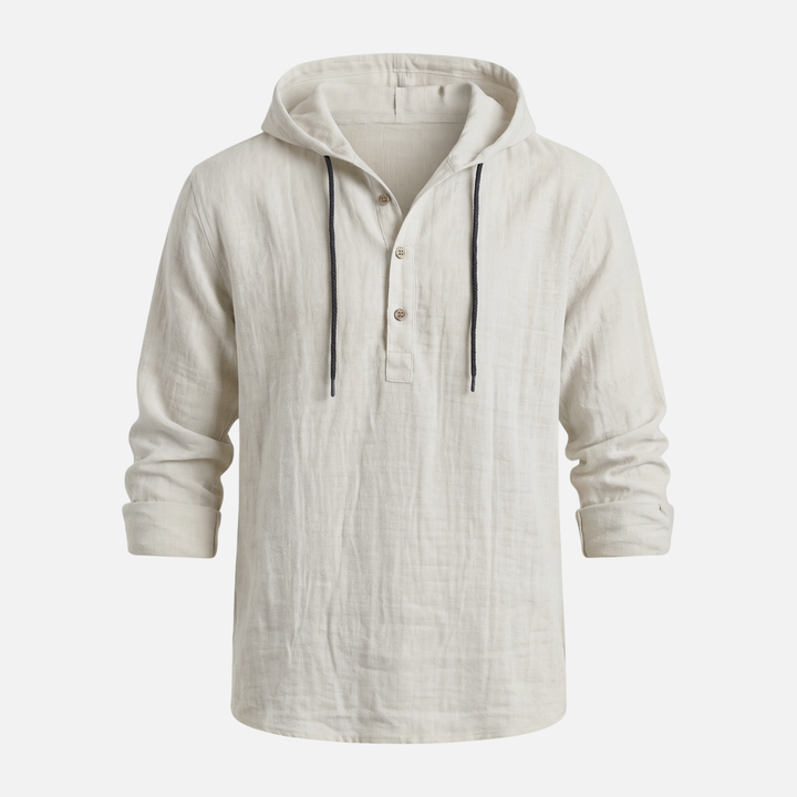 Light casual linen hooded shirt with drawstring for men