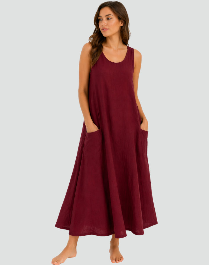 Leinen_Maxikleid_fuer_Damen_Weiter_Schnitt_mit_Taschen_1