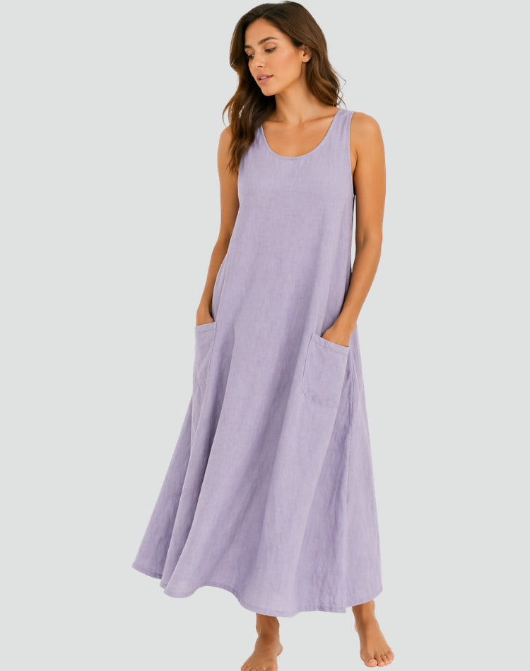 Leinen_Maxikleid_fuer_Damen_Weiter_Schnitt_mit_Taschen_2