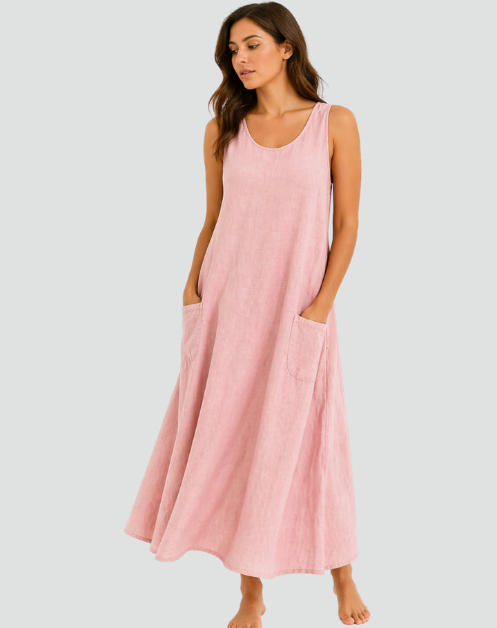 Leinen_Maxikleid_fuer_Damen_Weiter_Schnitt_mit_Taschen_3