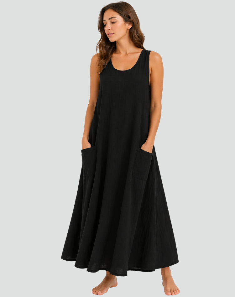 Leinen_Maxikleid_fuer_Damen_Weiter_Schnitt_mit_Taschen_4