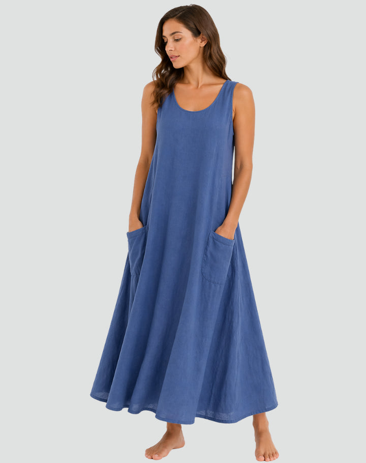 Leinen_Maxikleid_fuer_Damen_Weiter_Schnitt_mit_Taschen_5
