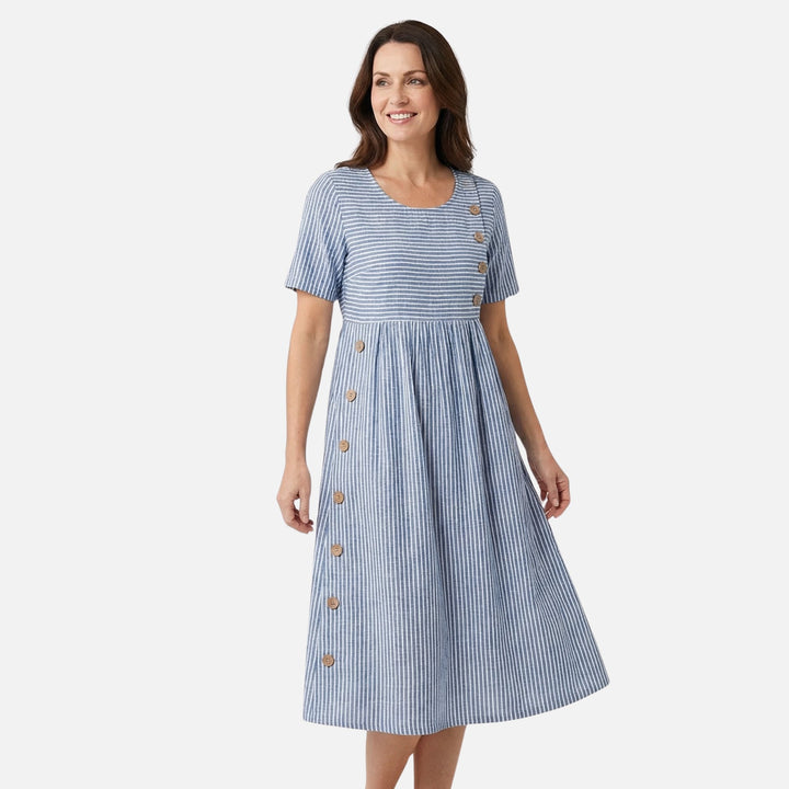Leinen Midikleid mit durchgehender Knopfleiste für Damen