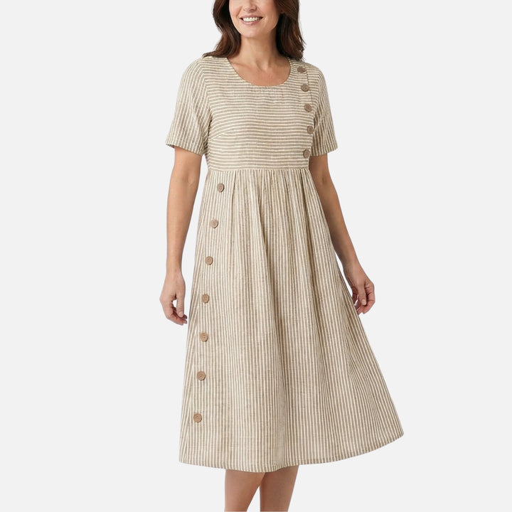 Leinen Midikleid mit durchgehender Knopfleiste für Damen