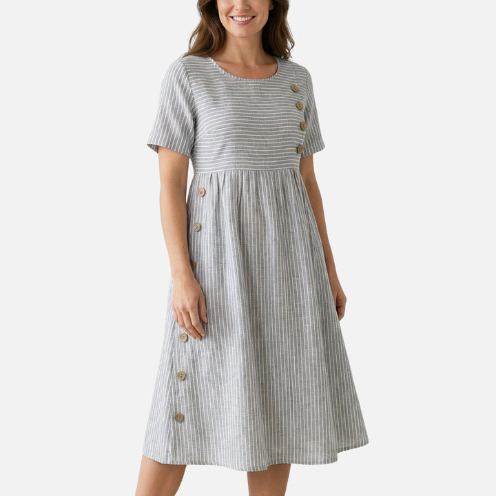 Leinen Midikleid mit durchgehender Knopfleiste für Damen