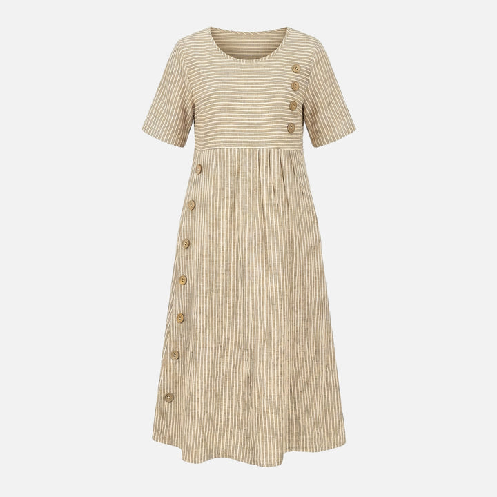 Leinen Midikleid mit durchgehender Knopfleiste für Damen