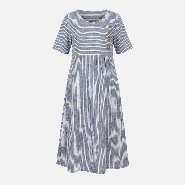 Leinen Midikleid mit durchgehender Knopfleiste für Damen