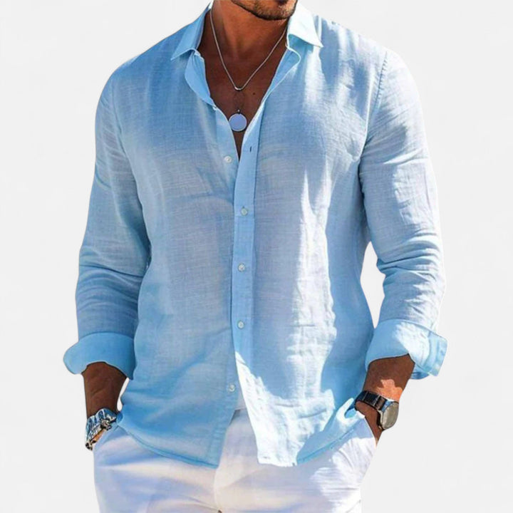 Leinen_Sommerhemd_Button_Down_mit_Roll_Up_Aermeln_fuer_Herren_2