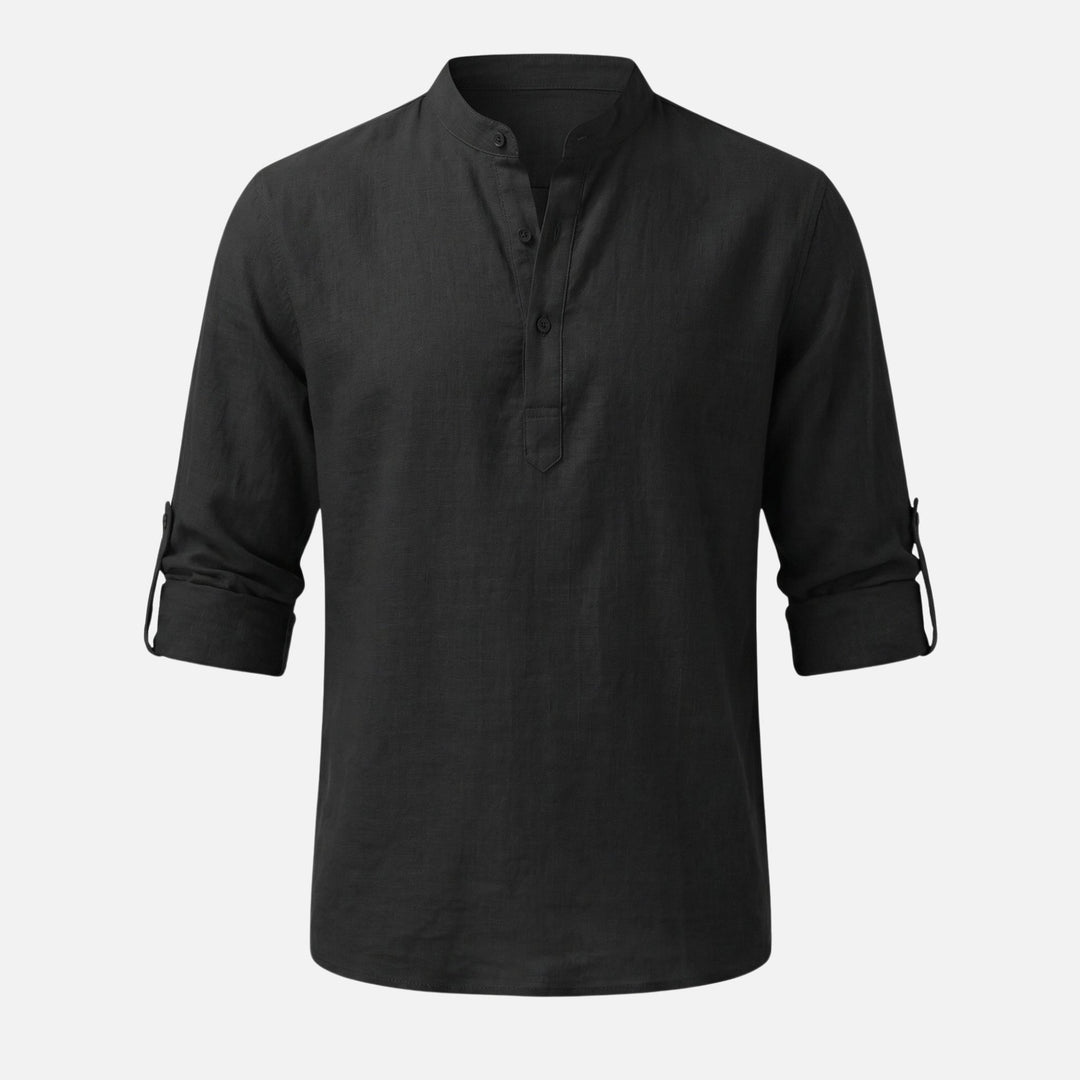 Camicia in lino con scollo Henley e maniche arrotolabili da uomo