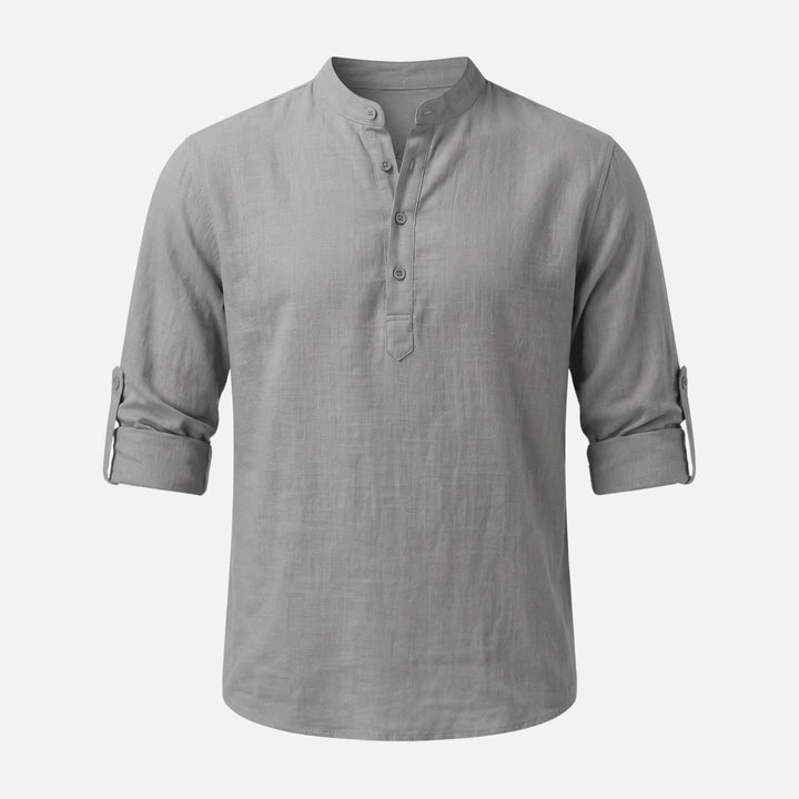Camicia in lino con scollo Henley e maniche arrotolabili da uomo