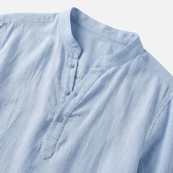 Camicia in lino con scollo Henley e maniche arrotolabili da uomo