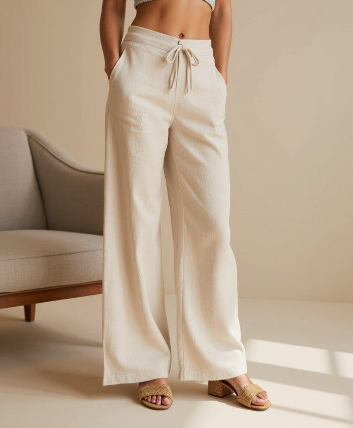 Leinenmischung Lockere Hose mit Elastischem Bund für Damen