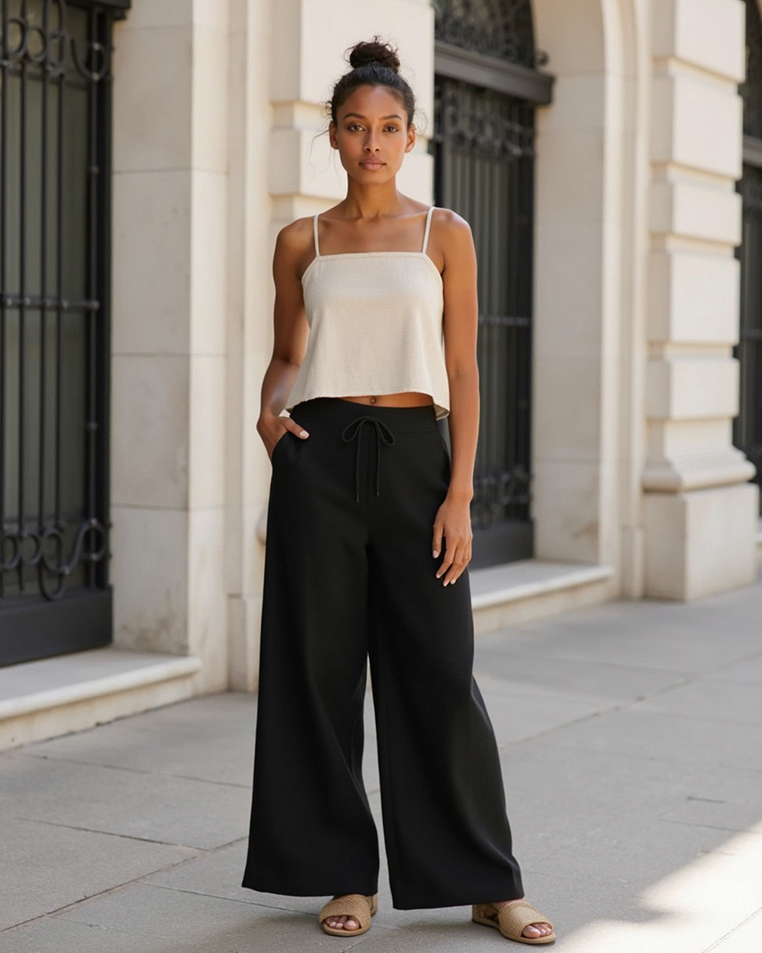 Leinenmischung Lockere Hose mit Elastischem Bund für Damen